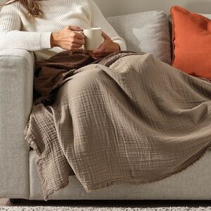 100% Cotton Cozy Brown Throw Blanket